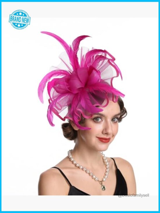 Feather Fascinator Hat Vintage Headpiece with Headband and Clip Tea Party main image 5